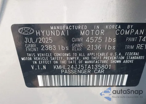 2026 Hyundai Sonata Hybrid Blue z USA, uszkodzony, nr VIN KMHL24JJ5TA135801